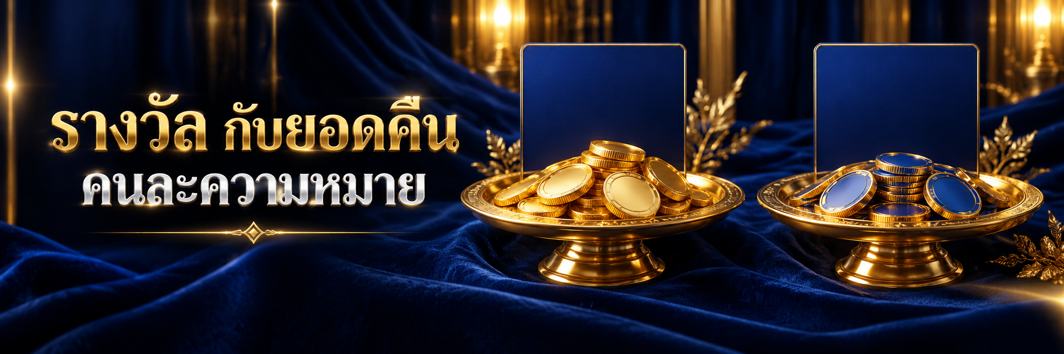 ถาดทองสองใบกับโทเคนและป้ายว่างสีน้ำเงิน